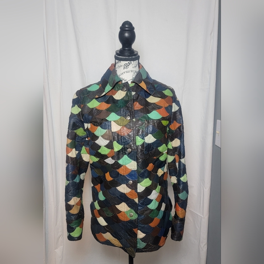 Vintage leather fish scale patchwork 1970s jacket
